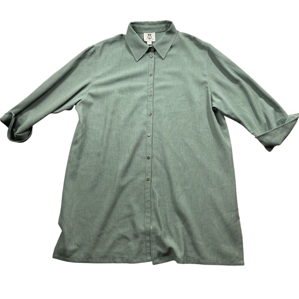 RenFrew RR‎ Large Vintage Green 3/4 Sleeve Women's Blouse Made in USA  Polyester